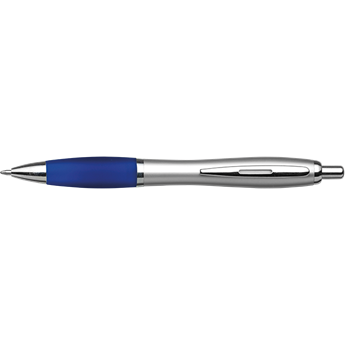 Silver Barrel Curved Design Ballpoint Pen With Coloured Grip, BP30111
