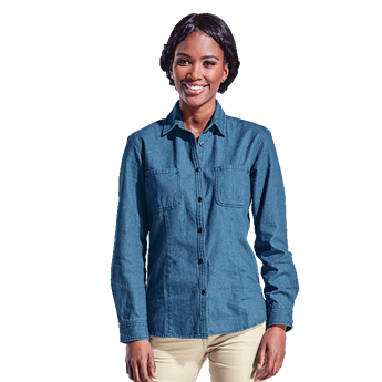 Ladies Denim Blouse Long Sleeve, LLL-DEN