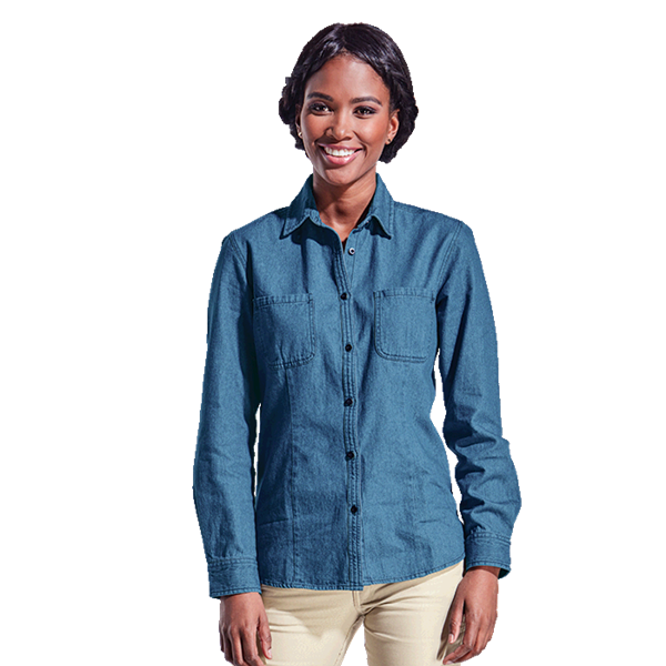 Ladies Denim Blouse Long Sleeve, LLL-DEN