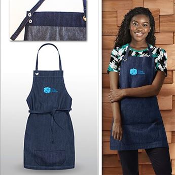 Olive Adjustable Denim Bib Apron With 1 Col Print, APP7333