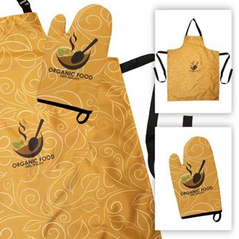 Oven Mitt And Apron Set With Full Colour Print, KITCH104