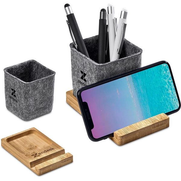 Okiyo Kyadi Recycled PET & Bamboo Desk Caddy Phone Stand, MT-OK-428-B