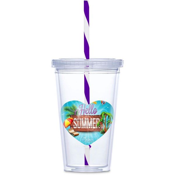 Malibu Double-Wall Plastic Tumbler & Straw - 470ml - Purple, GF-AM-668-B-P