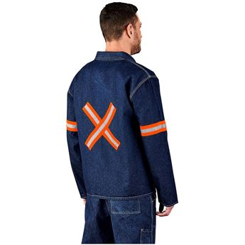 Cast Premium 100% Cotton Denim Jacket - Reflective Arms & Back - Orange Tape, ALT-11164