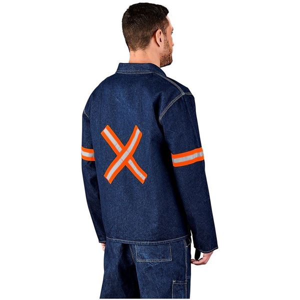 Cast Premium 100% Cotton Denim Jacket - Reflective Arms & Back - Orange Tape, ALT-11164