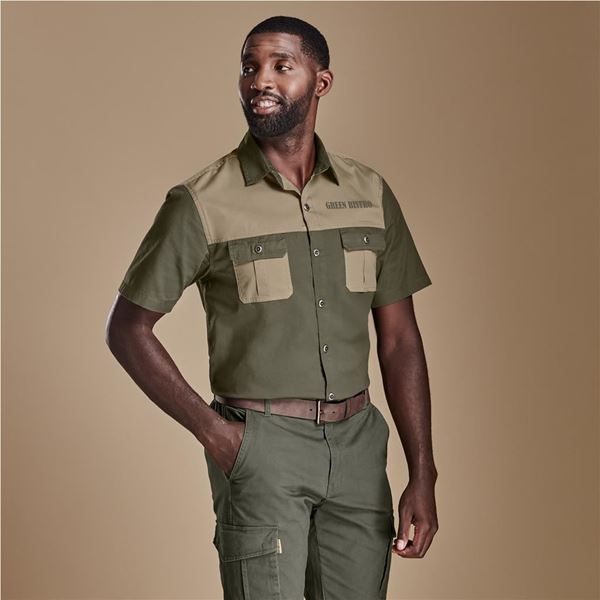 Mens Short Sleeve Serengeti 2-Tone Bush Shirt, ALT-SGMS
